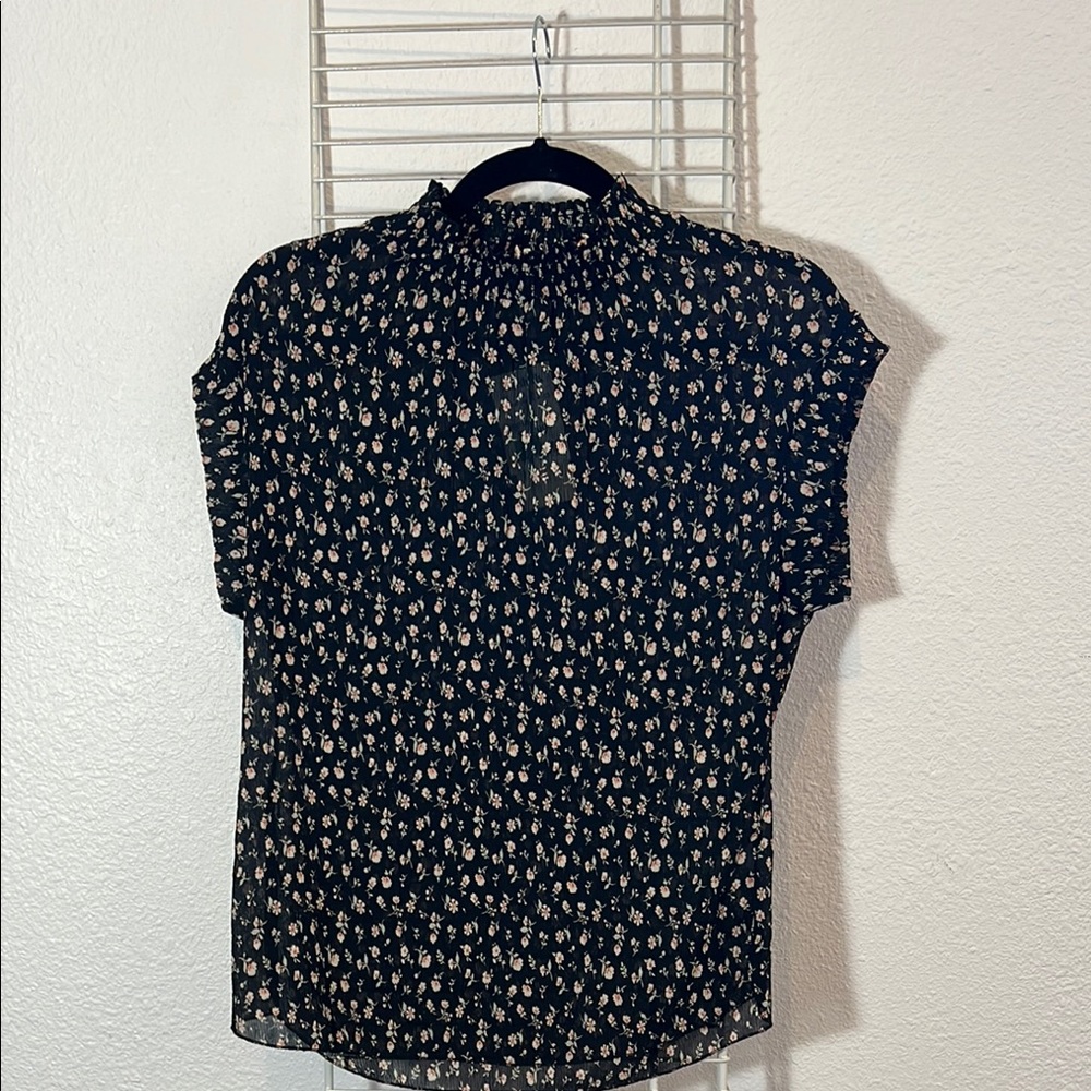 Monteau Black Cap Sleeve Mandarin Collar Blouse
